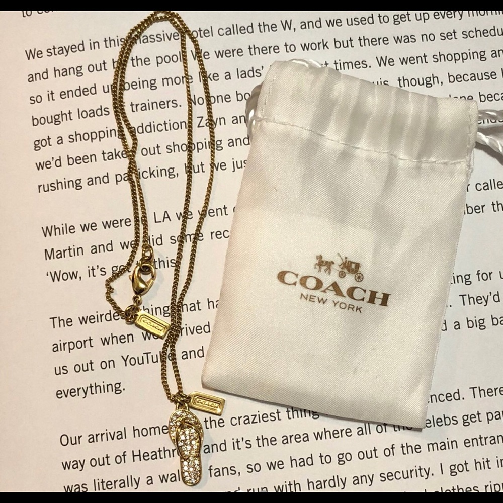 Super Cute ☺️ Gold Coach flip flop necklace with rhinestone